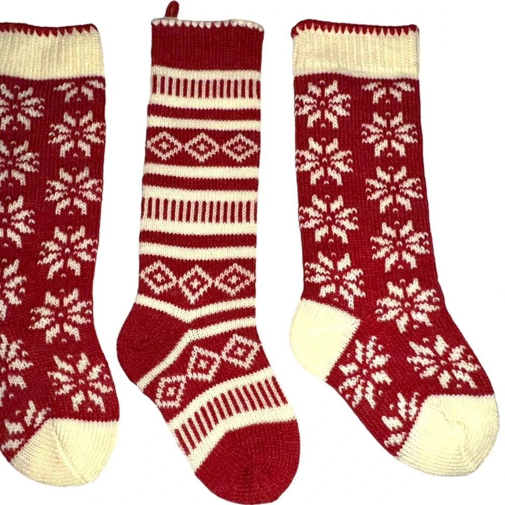 Set of 4‎ - Pier 1 Imports Family Christmas Stocking Red & Cream EUC
